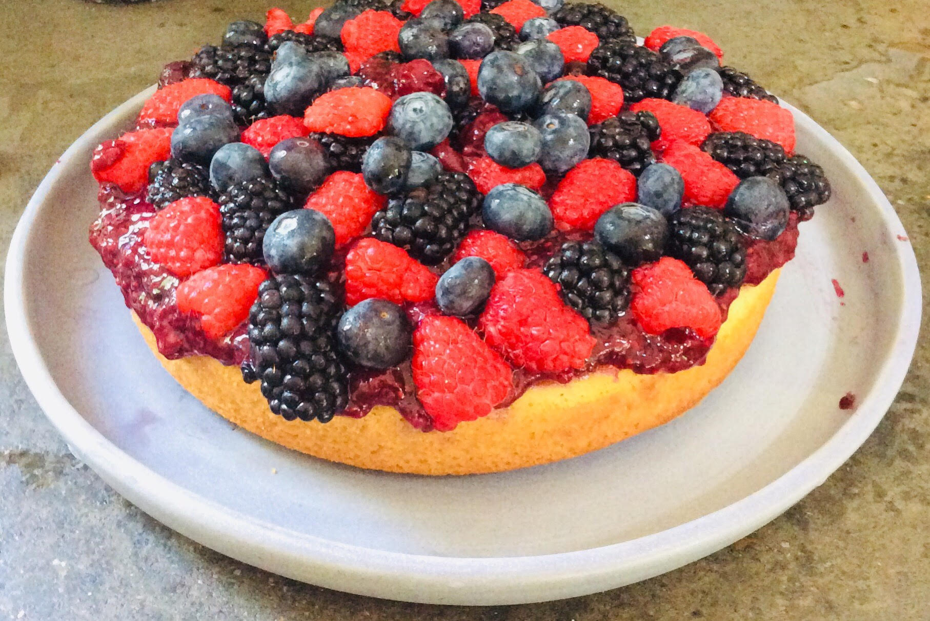 Sponge Cake with berries, homade berry preserve, and wipped cream a-top (optional)